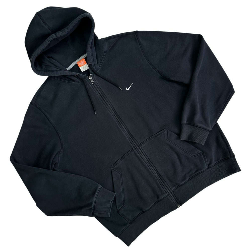 Vtg Y2K Nike Athletic Dept. Full Zip Up Hoodie Sweatshirt Men XL Black Faded Gym